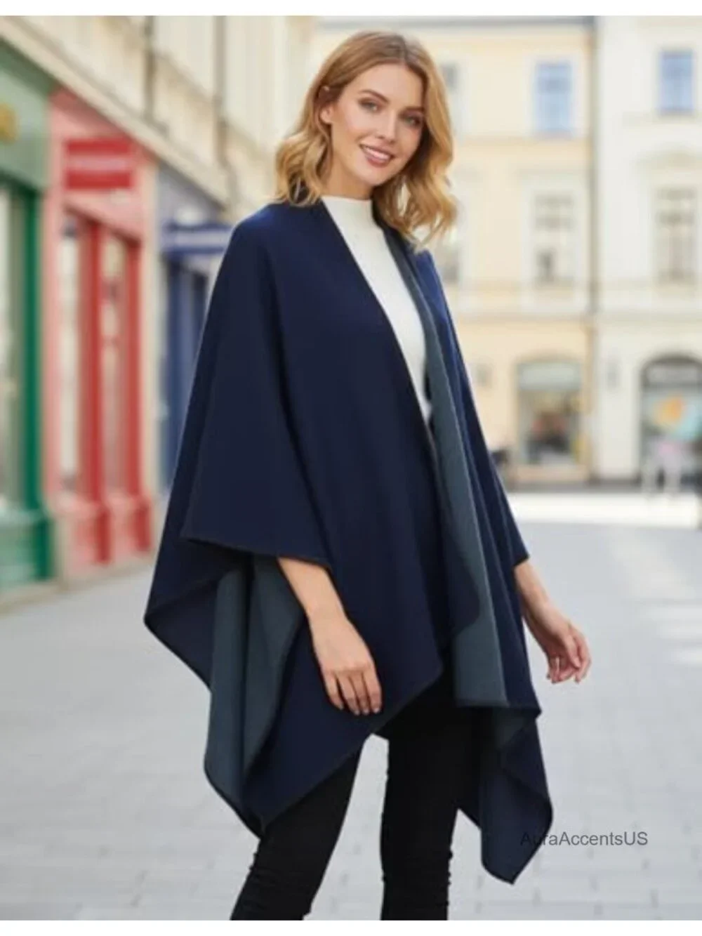 Plaid Shawl Wrap Open Front Poncho Cape Oversized Cardigan Fall Winter